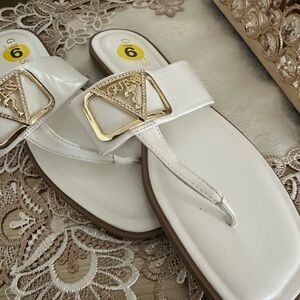 GUESS White Sandals with Gold Accent